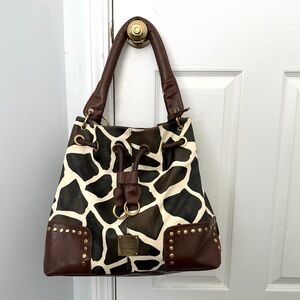 Beautiful Brown and Cream Giraffe Print Drawstring XL Bucket Bag See Description